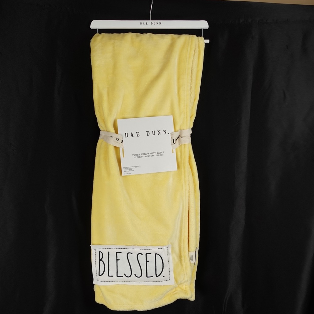 Rae Dunn Blessed Yellow Plush Throw